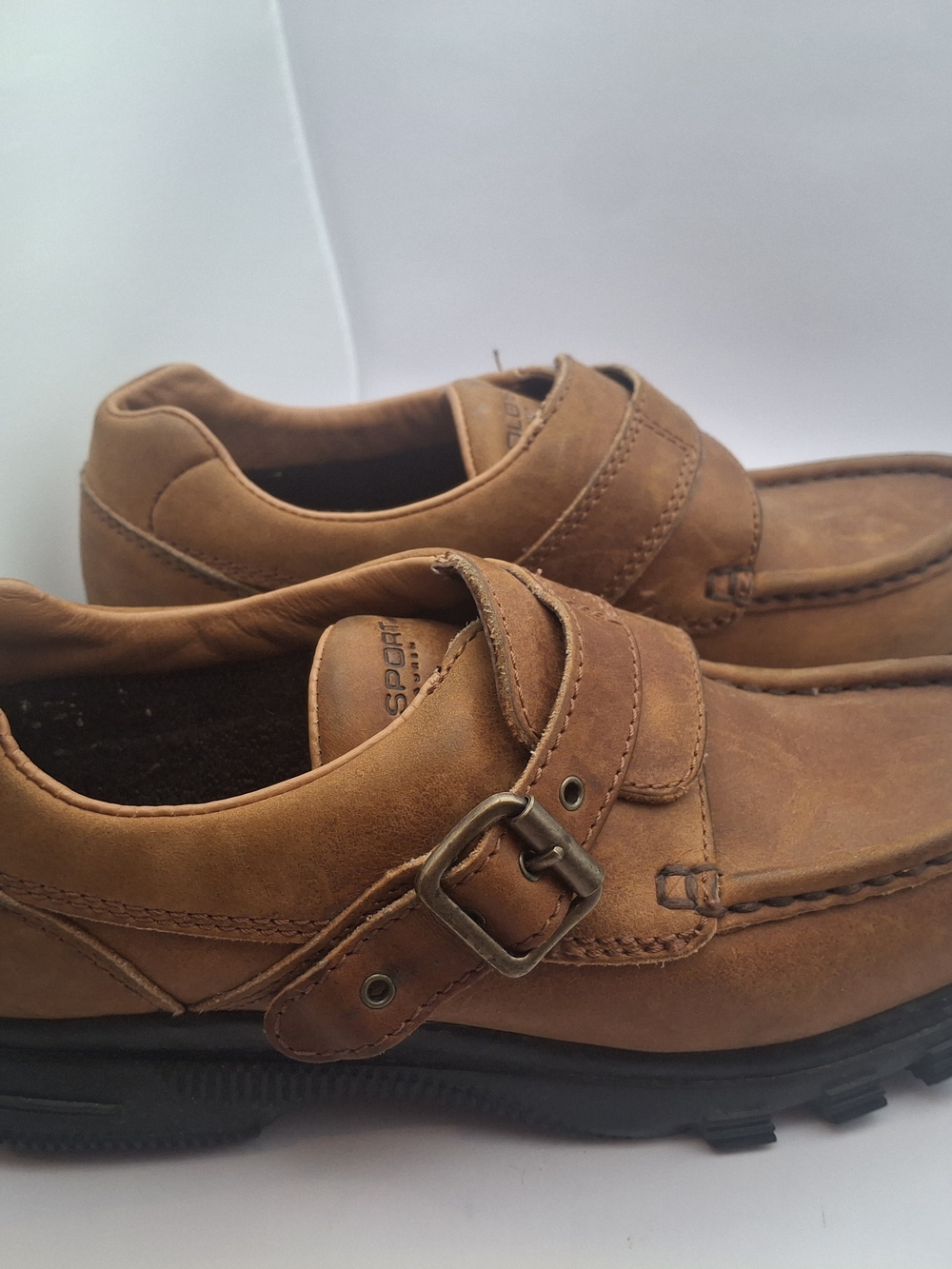 Vintage Polo Sport Brown Strap Leather Loafers